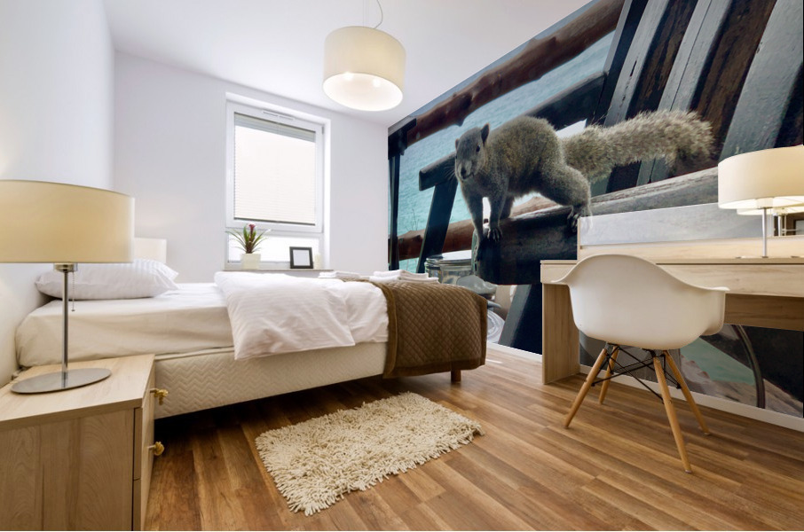 Squirrel Peaking in the House Mural print
