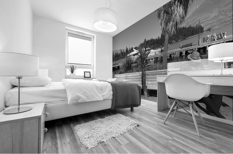 BW Reading on Twin Benches Mural print