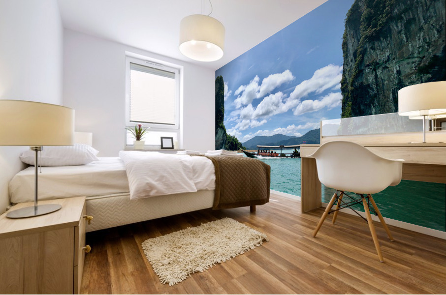 Boat Between Massive Rocks Mural print