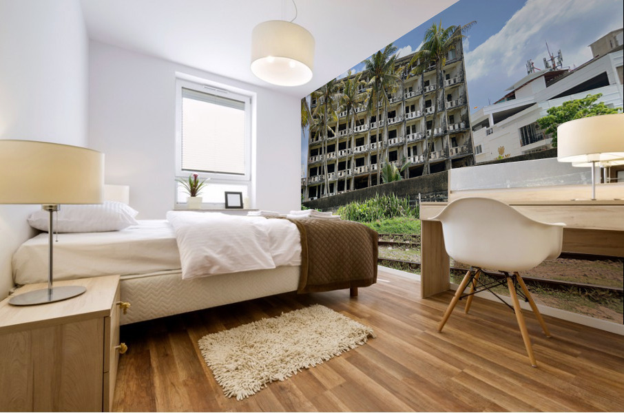 Abandoned Building with Palm Trees Mural print