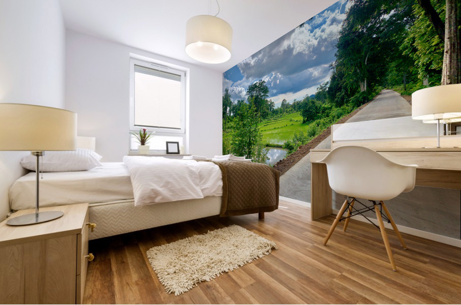 Riding by the Rice Fields Mural print