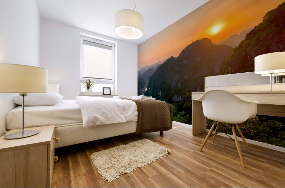 Dam Sen Hang Mua Viewpoint at Sunset Mural print