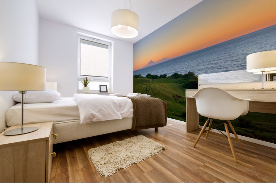 Sunset with View on a Volcano Mural print