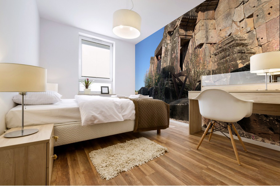 Man Looking Outside of Old Temple Mural print