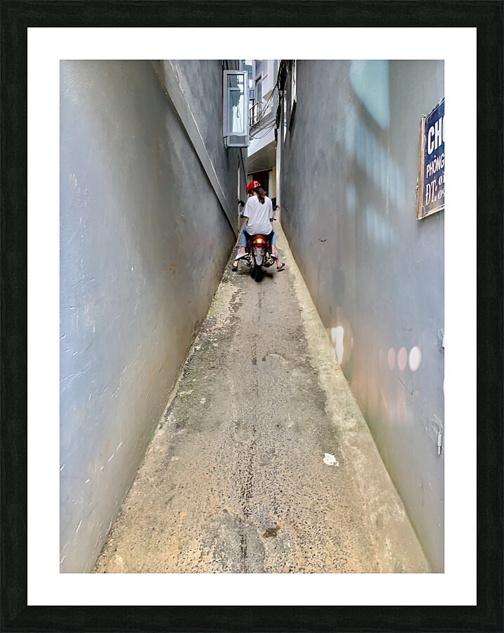 Motorbike Driving Up the Alley Picture Frame print