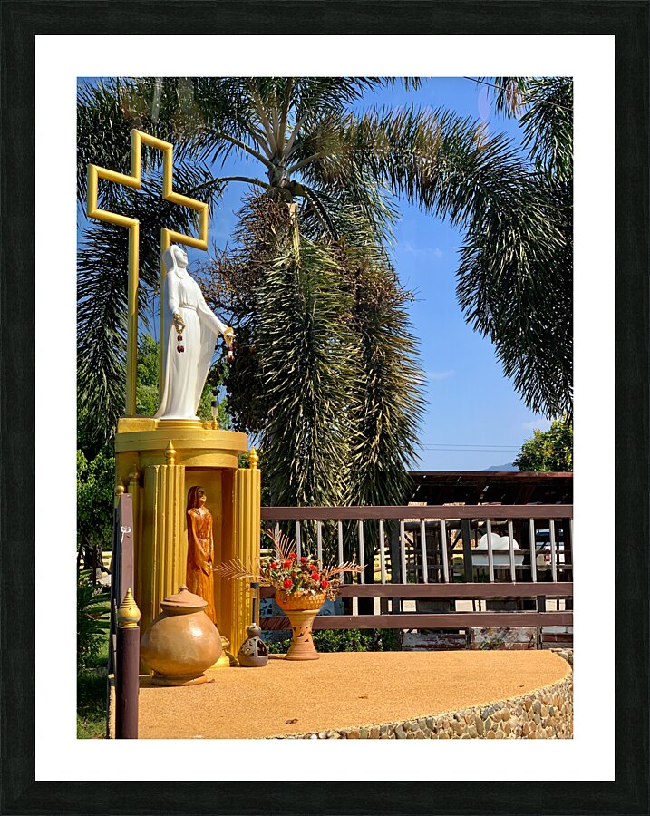 Mary’s Statue in front of the Cross Picture Frame print