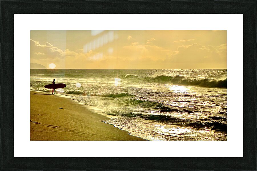 Surfer on the Beach at Sunset Picture Frame print