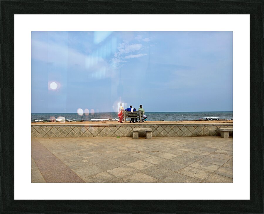 Family Bench at the Beach Picture Frame print