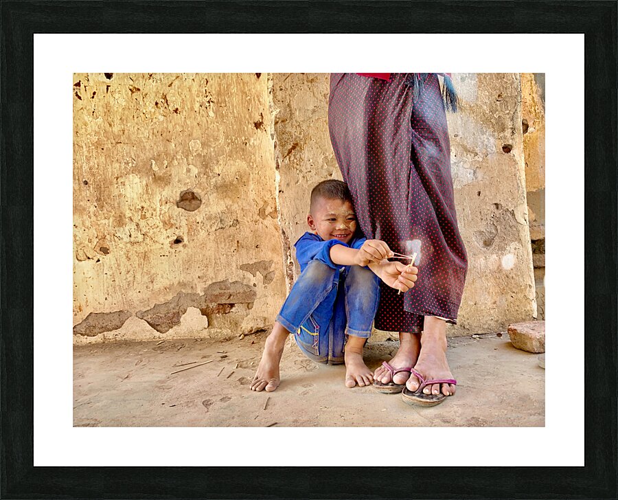 Myanmar Boy with Sling Shot Picture Frame print