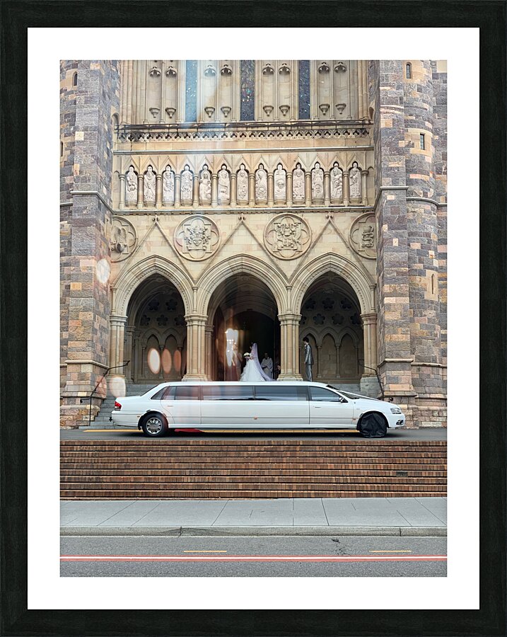 Limousine in Front of Church Picture Frame print