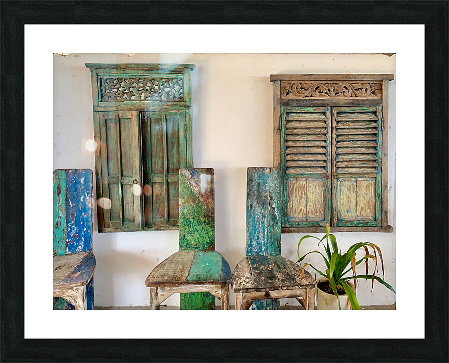 Blue  Green Old Wooden Furniture Picture Frame print