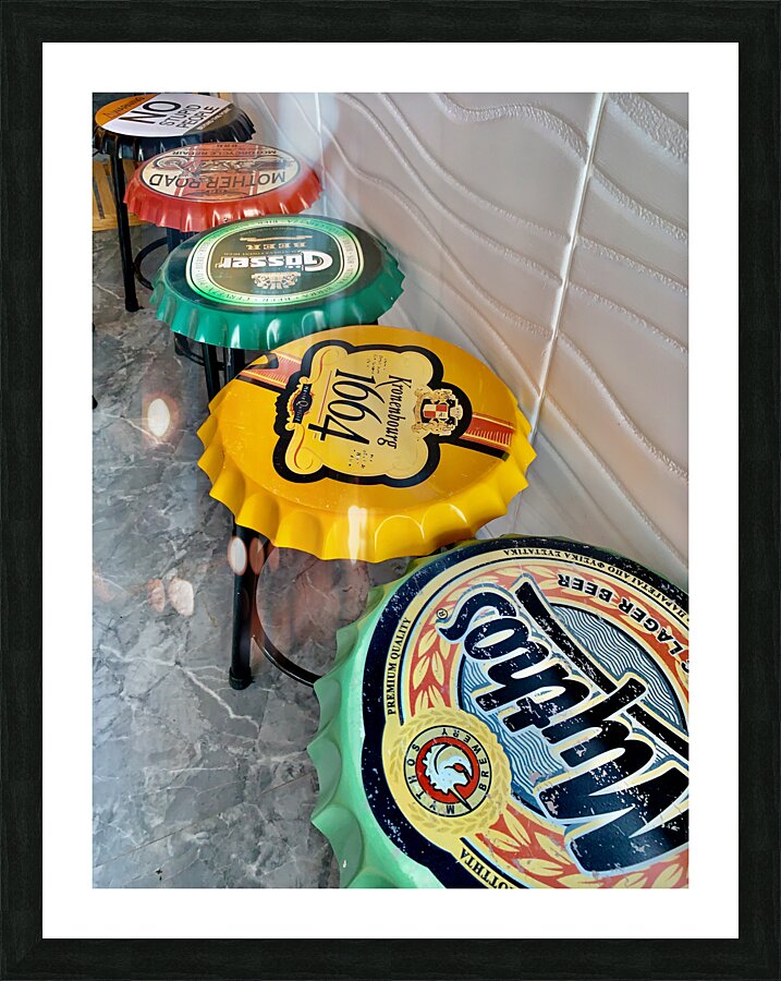 Beer Cap Stools  Picture Frame print