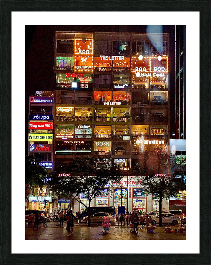 The Cafe Apartments Ho Chi Minh at Night Picture Frame print