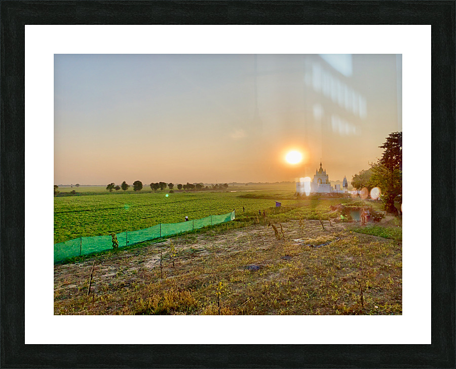 Sunset Over the Field by the Temple Picture Frame print