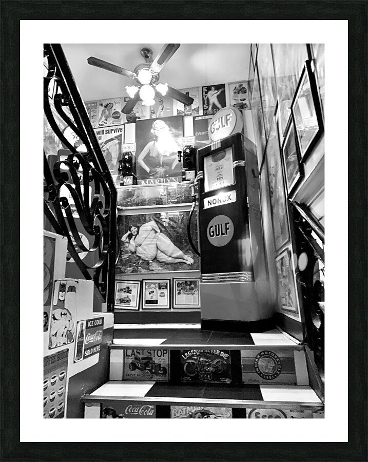 BW Vintage Gas Pumps Upstairs Picture Frame print