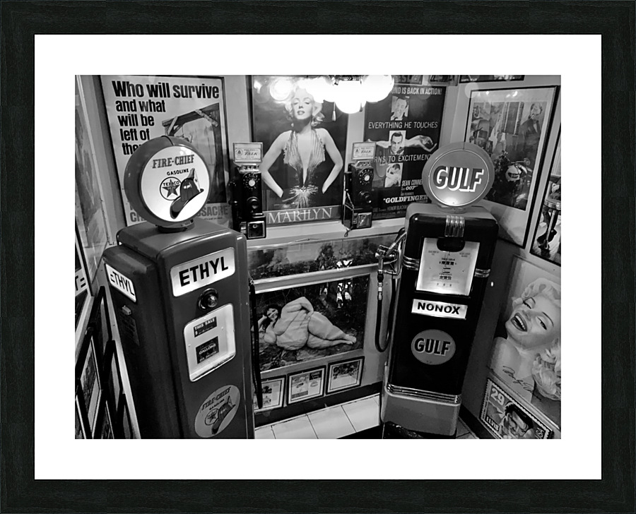 BW Vintage Gas Pumps Picture Frame print