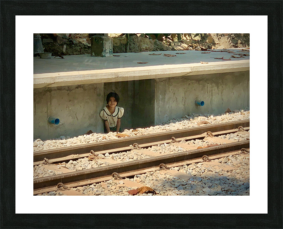 Little Girl Hiding from the Train Picture Frame print