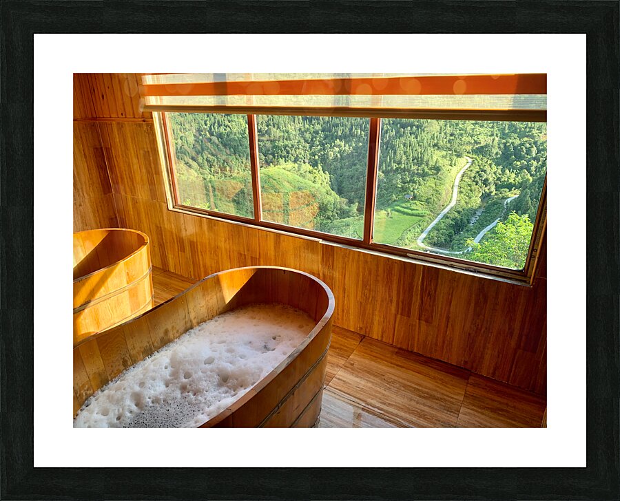 Wooden Bath with a View Picture Frame print