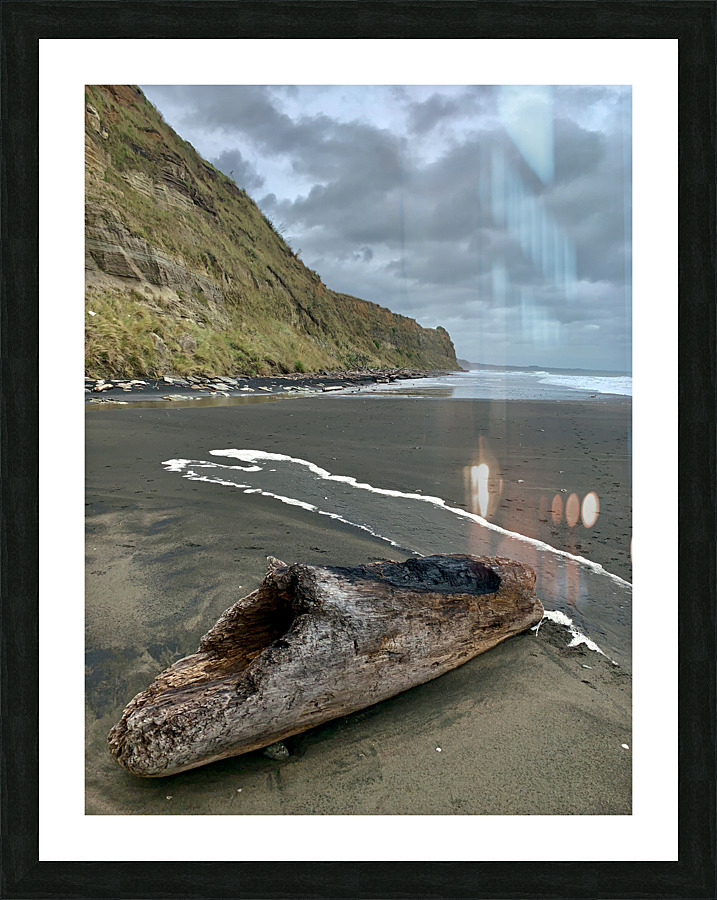 Nice Log on Black Sand Picture Frame print