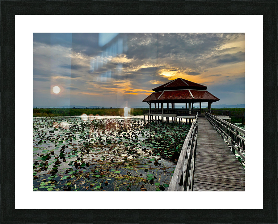 Gazebo on the Lake at Sunset Picture Frame print