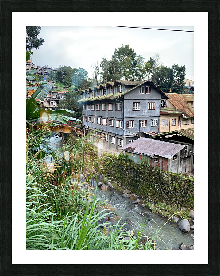 Blue House by the River 1 Picture Frame print