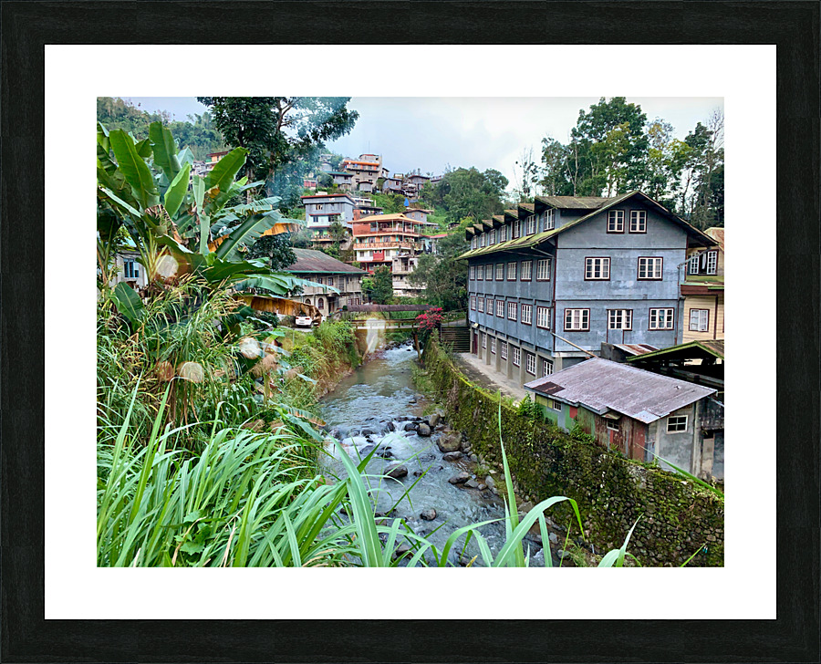 Blue House by the River 2 Picture Frame print