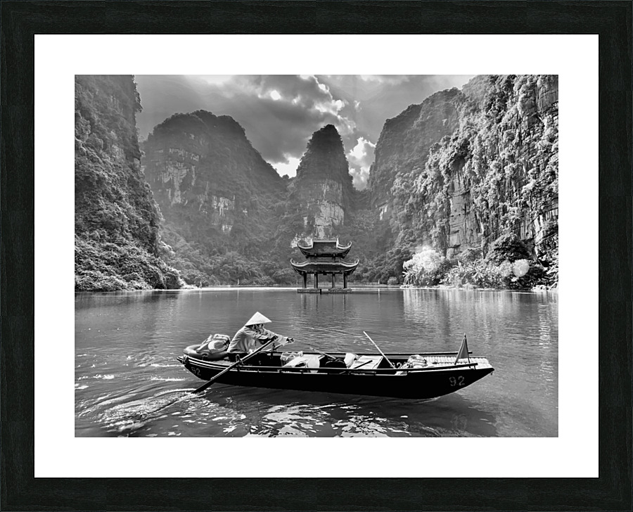 BW Lady Rowing the Boat in Vietnam Picture Frame print