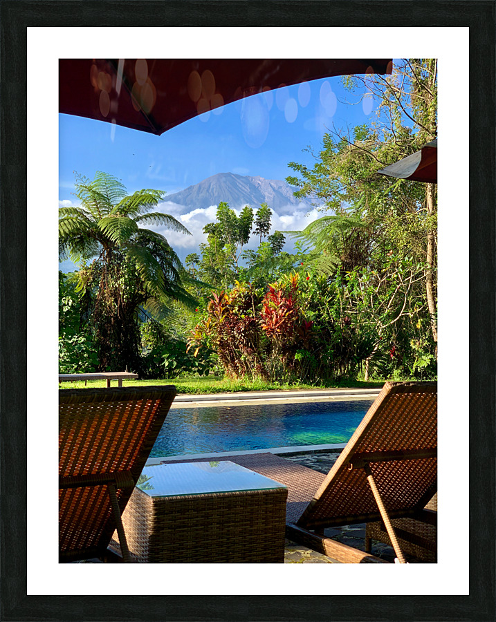 By the Pool with a view on Mount Agung Bali Picture Frame print