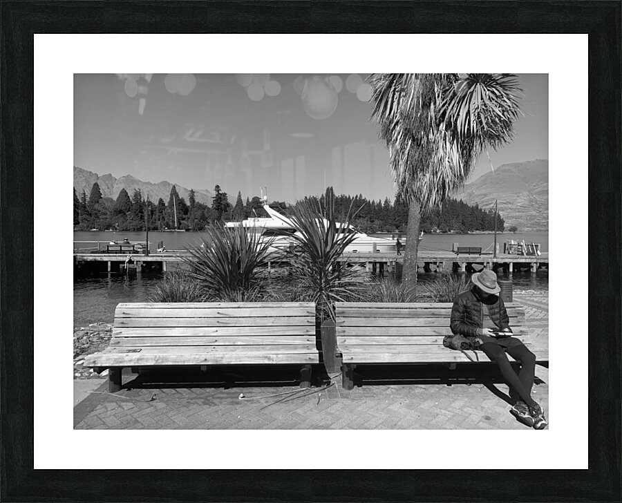 BW Reading on Twin Benches Picture Frame print