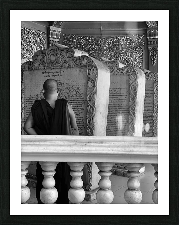 Monk Reading Stone Writings Picture Frame print