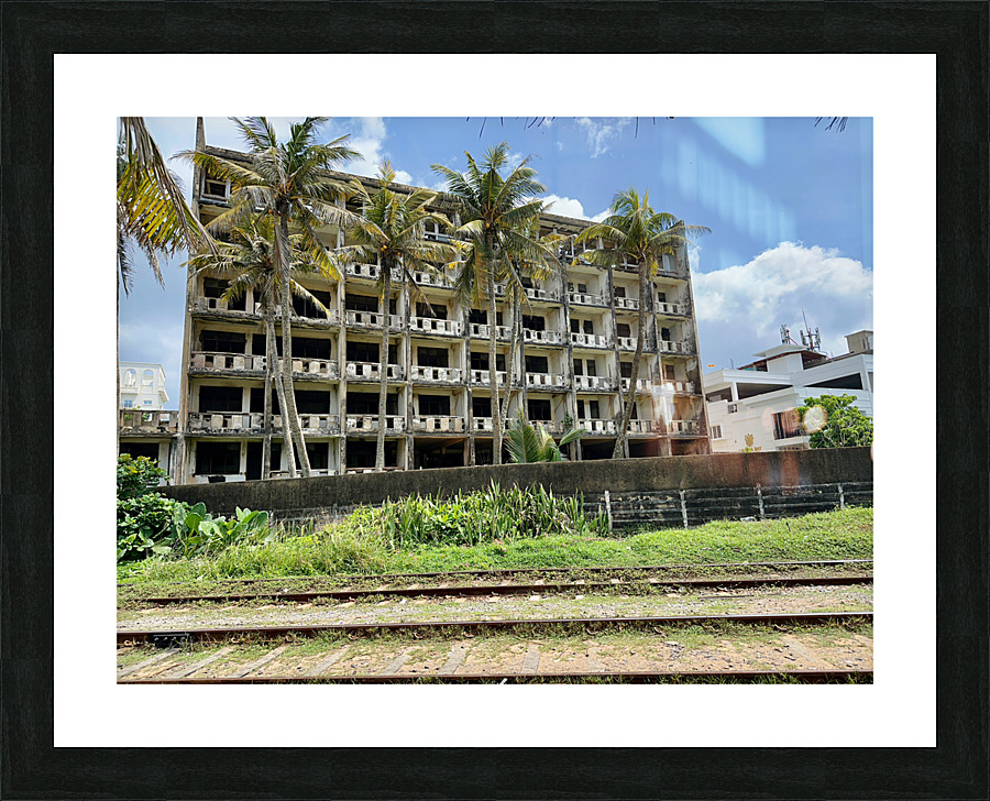 Abandoned Building with Palm Trees Picture Frame print