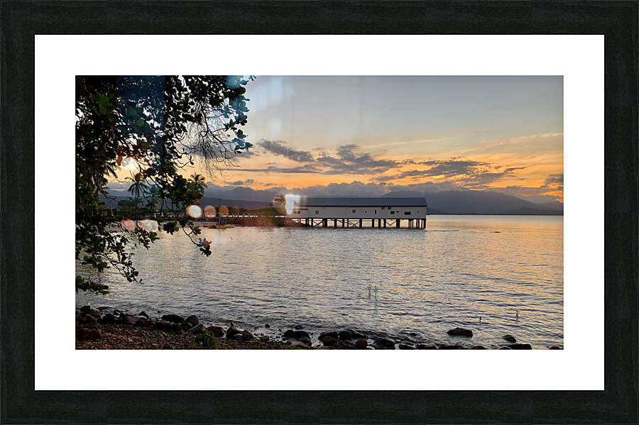 Long Building on Water during Sunset Picture Frame print