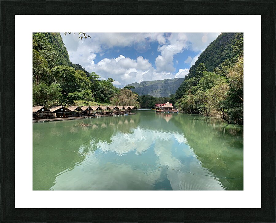 Bungalows on the Water in the Valley Picture Frame print