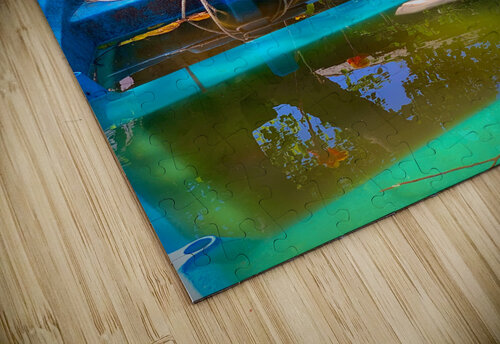 Blue  Green Boat Reflection with Flowers Jimmy Roy Photos puzzle