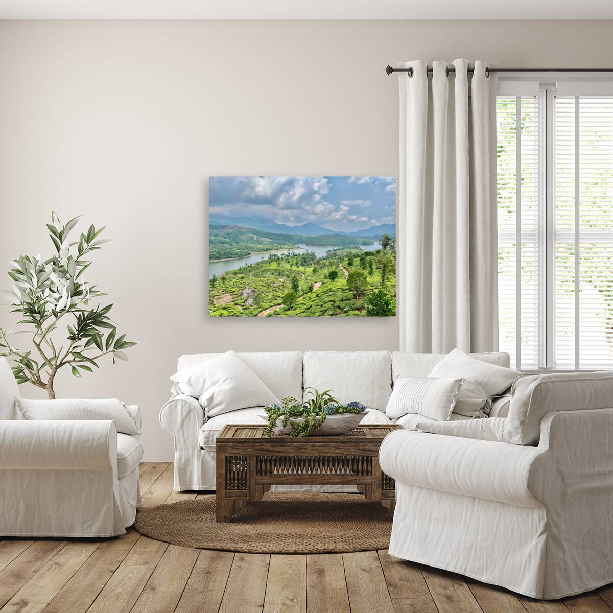 Beautiful River Through Tea Plantations Reproduction