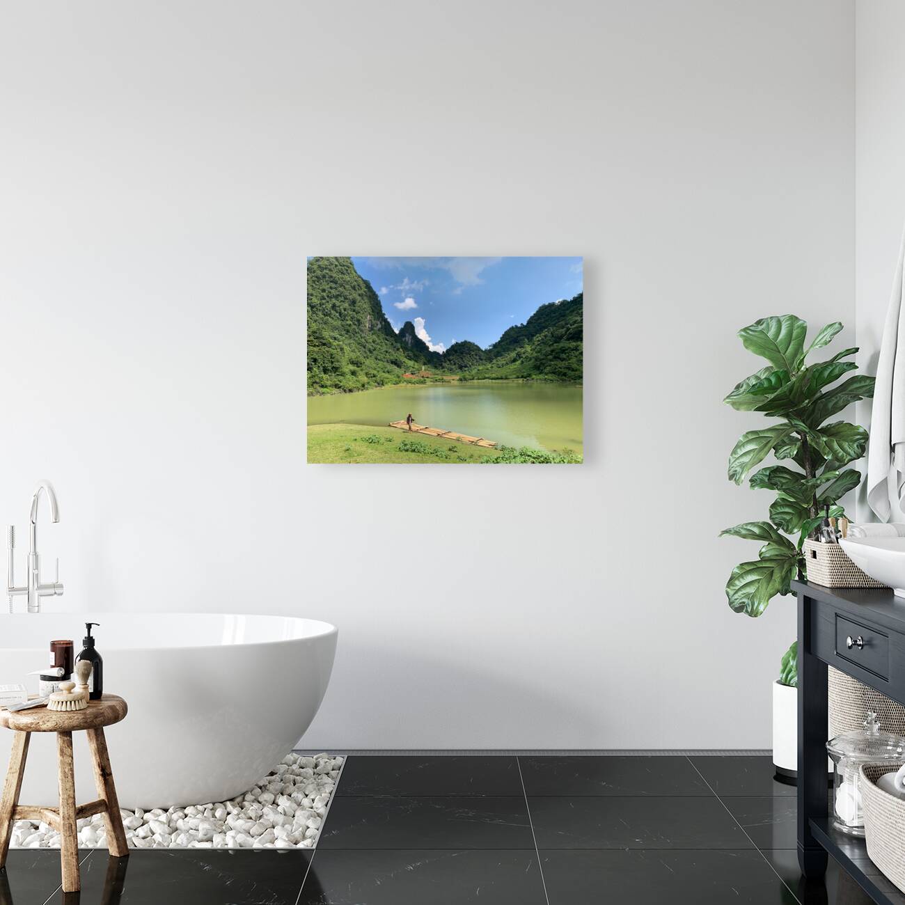 Bamboo Raft in the Mountains Reproduction