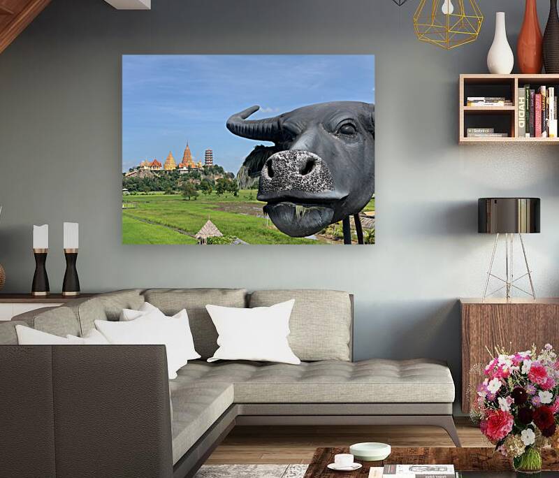 Water Buffalo Head in front of Temple Reproduction