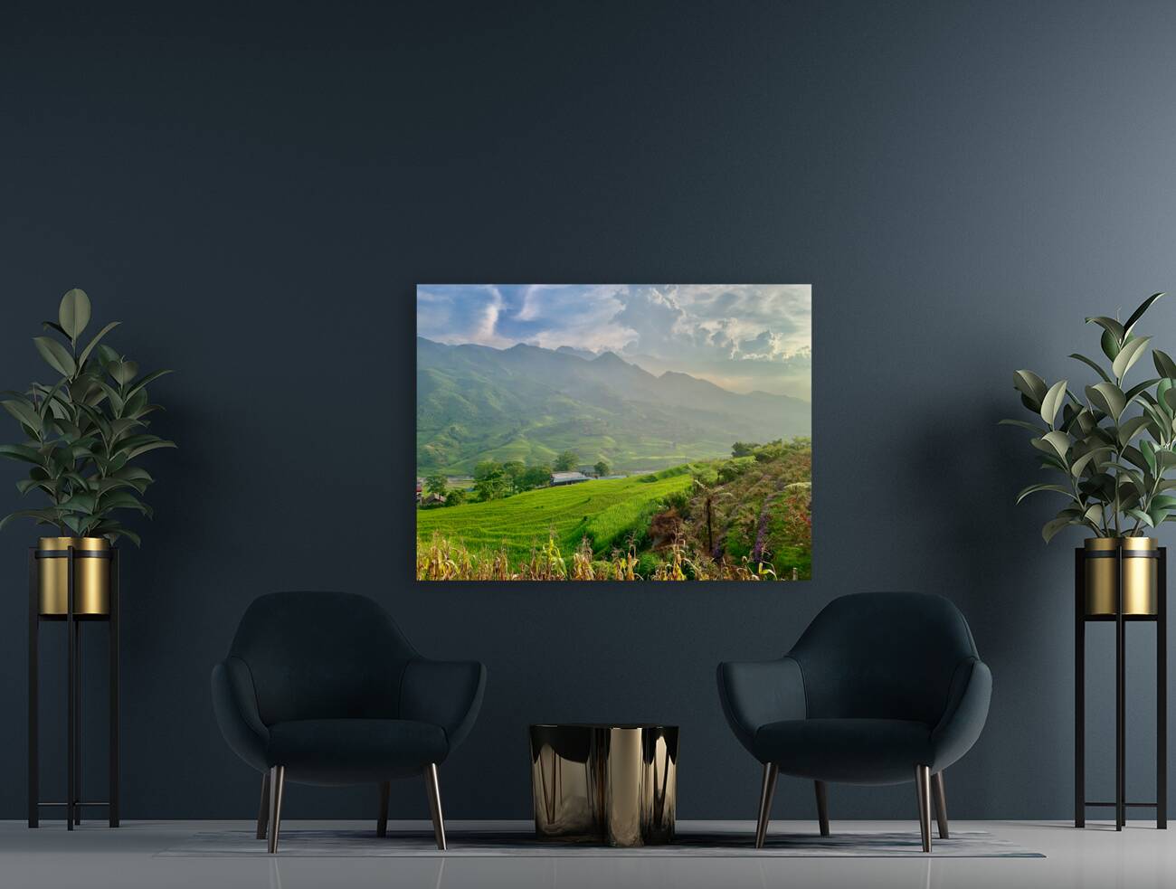 Dreamy Sunset Over the Rice Fields 2 Reproduction