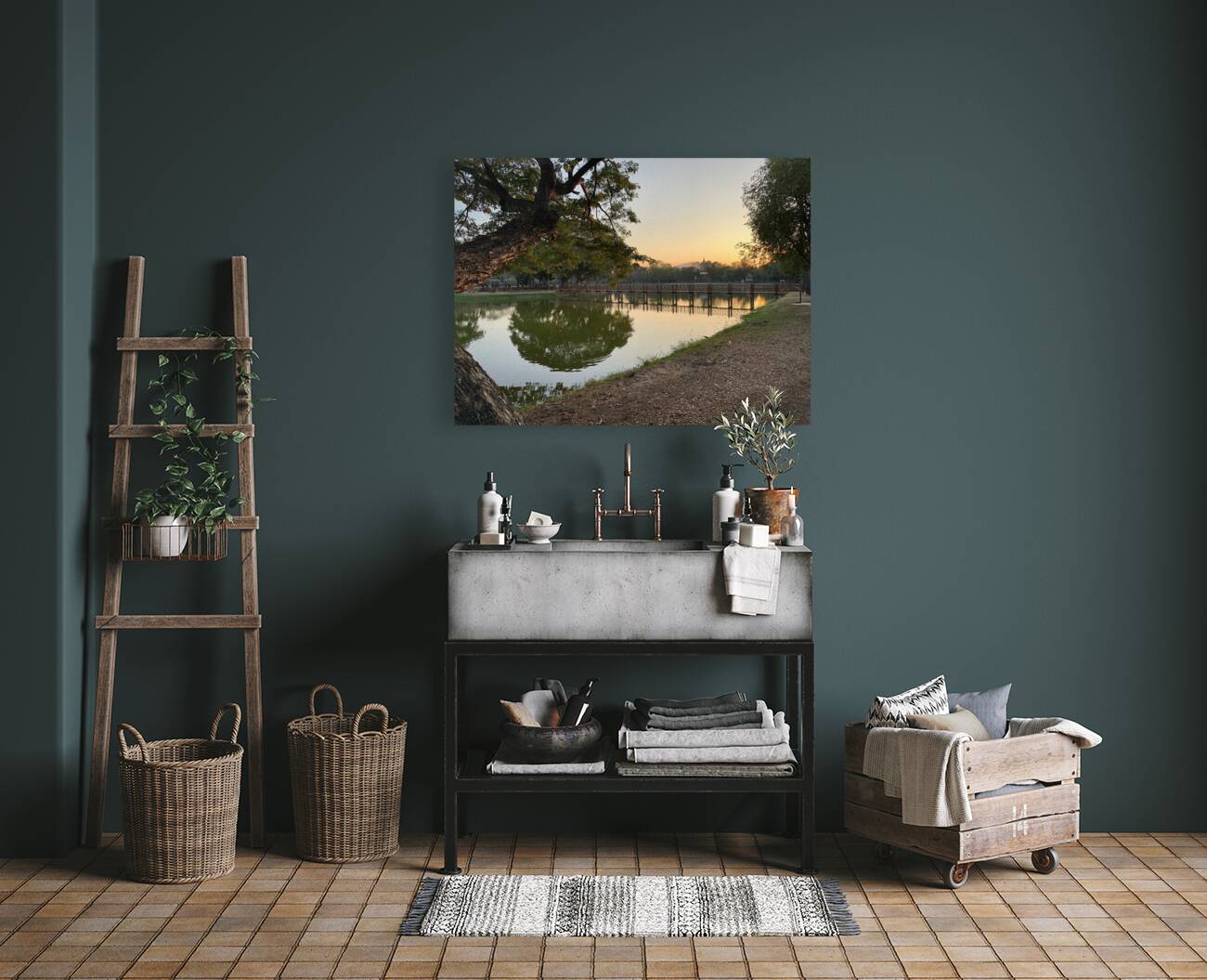 Perfect Tree Reflection During Sunset Reproduction