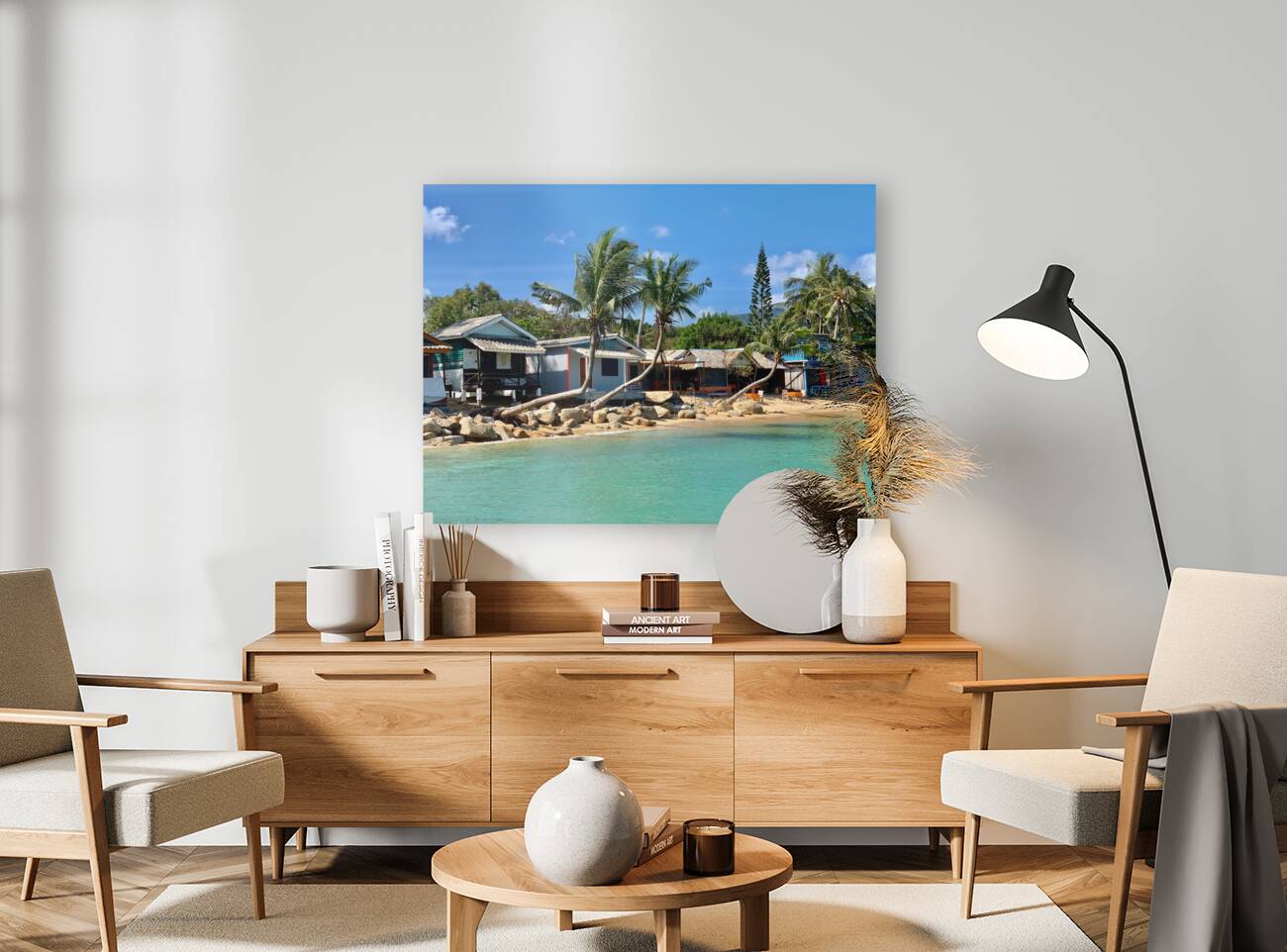 L Shaped Palm Trees Beach Reproduction