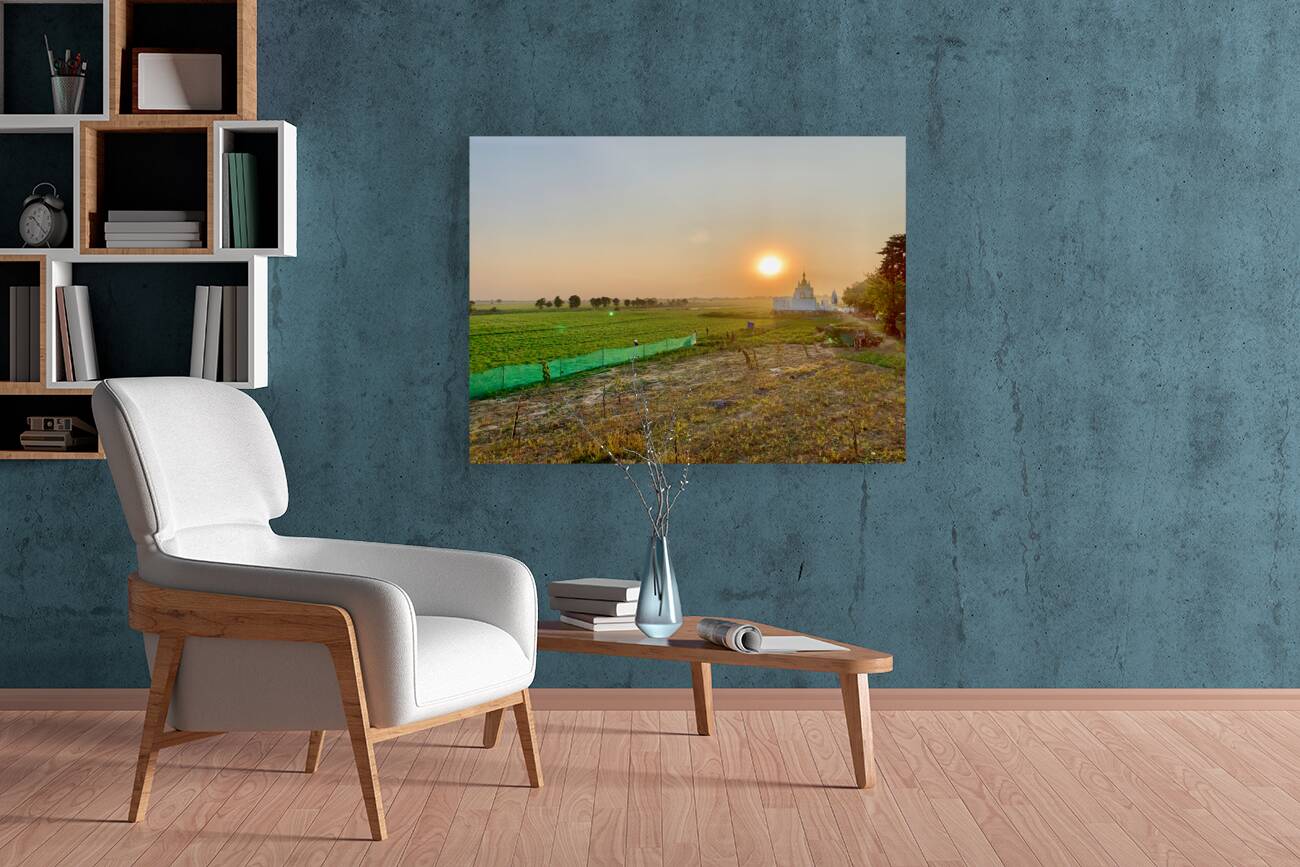 Sunset Over the Field by the Temple Reproduction