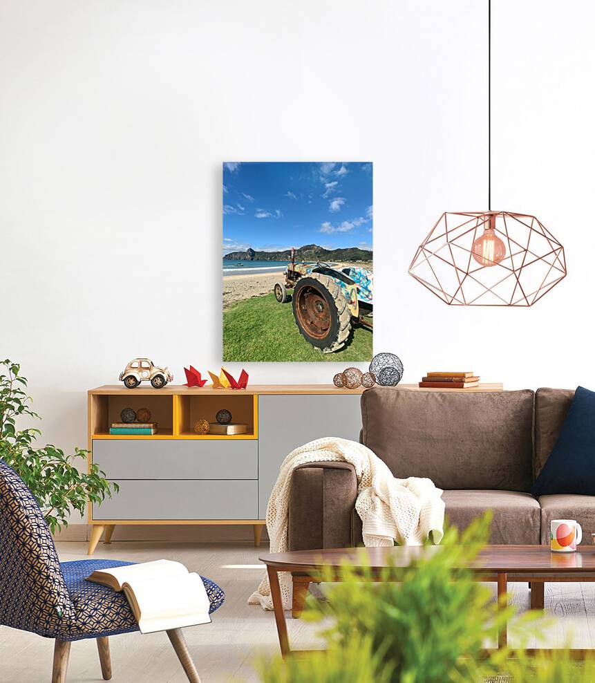 Colorful Tractor on the Beach Reproduction