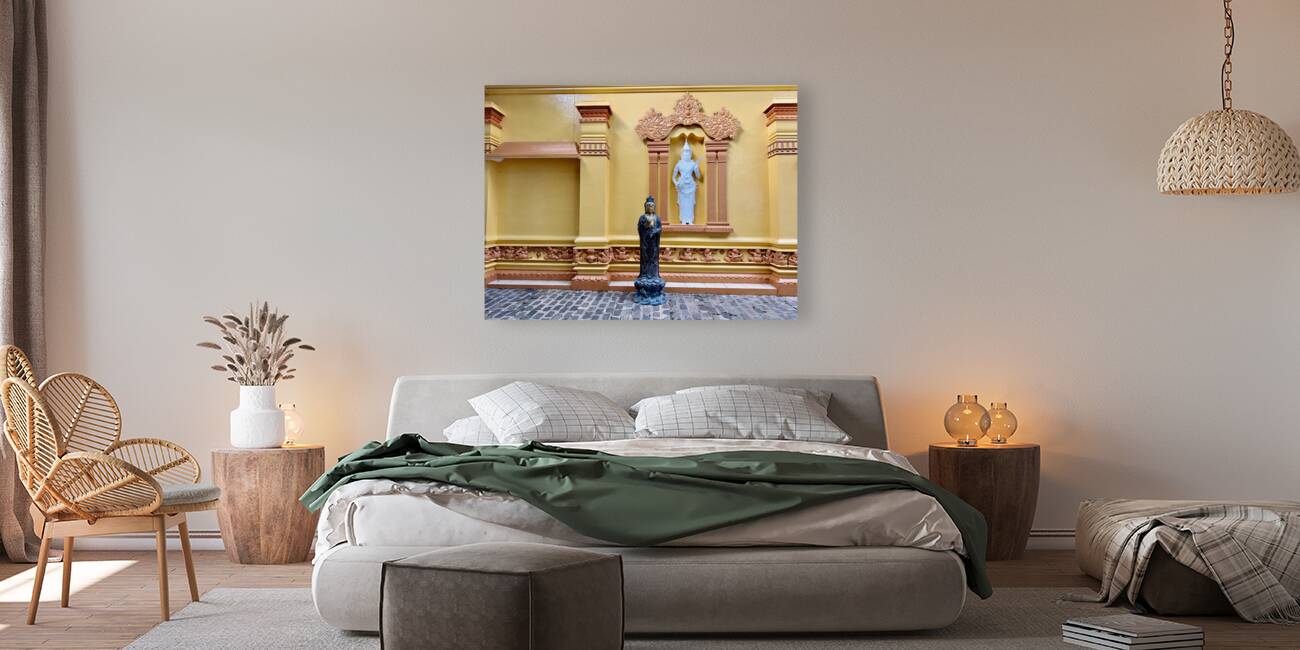 Statues on a Yellow Wall Reproduction