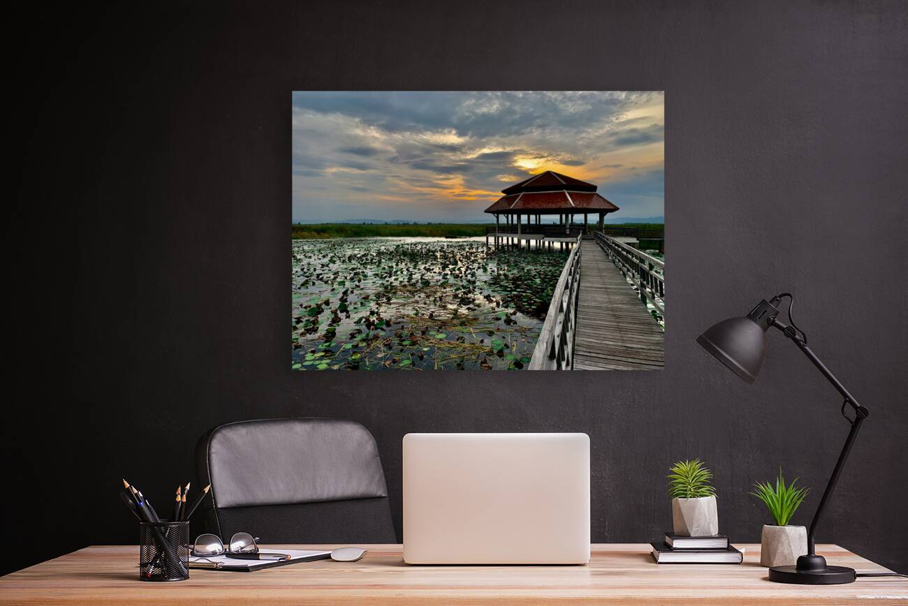 Gazebo on the Lake at Sunset Reproduction