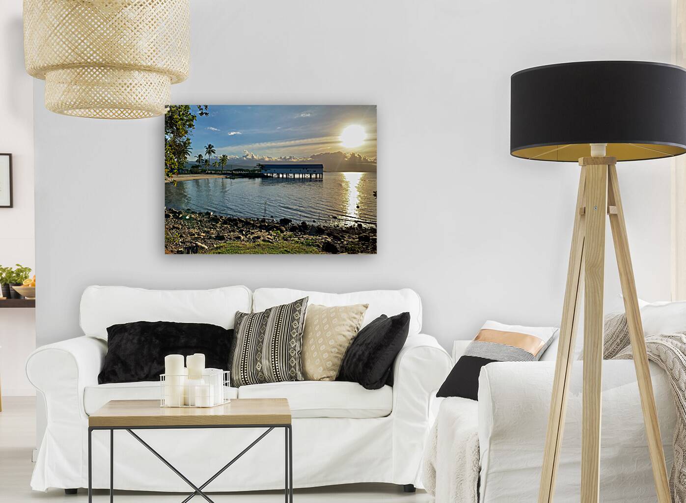 Long House on the Water at Sunset Reproduction