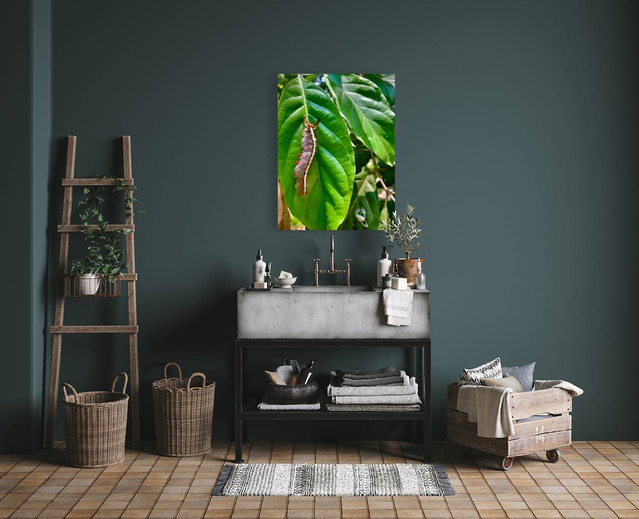 Caterpillar on a Leaf Reproduction