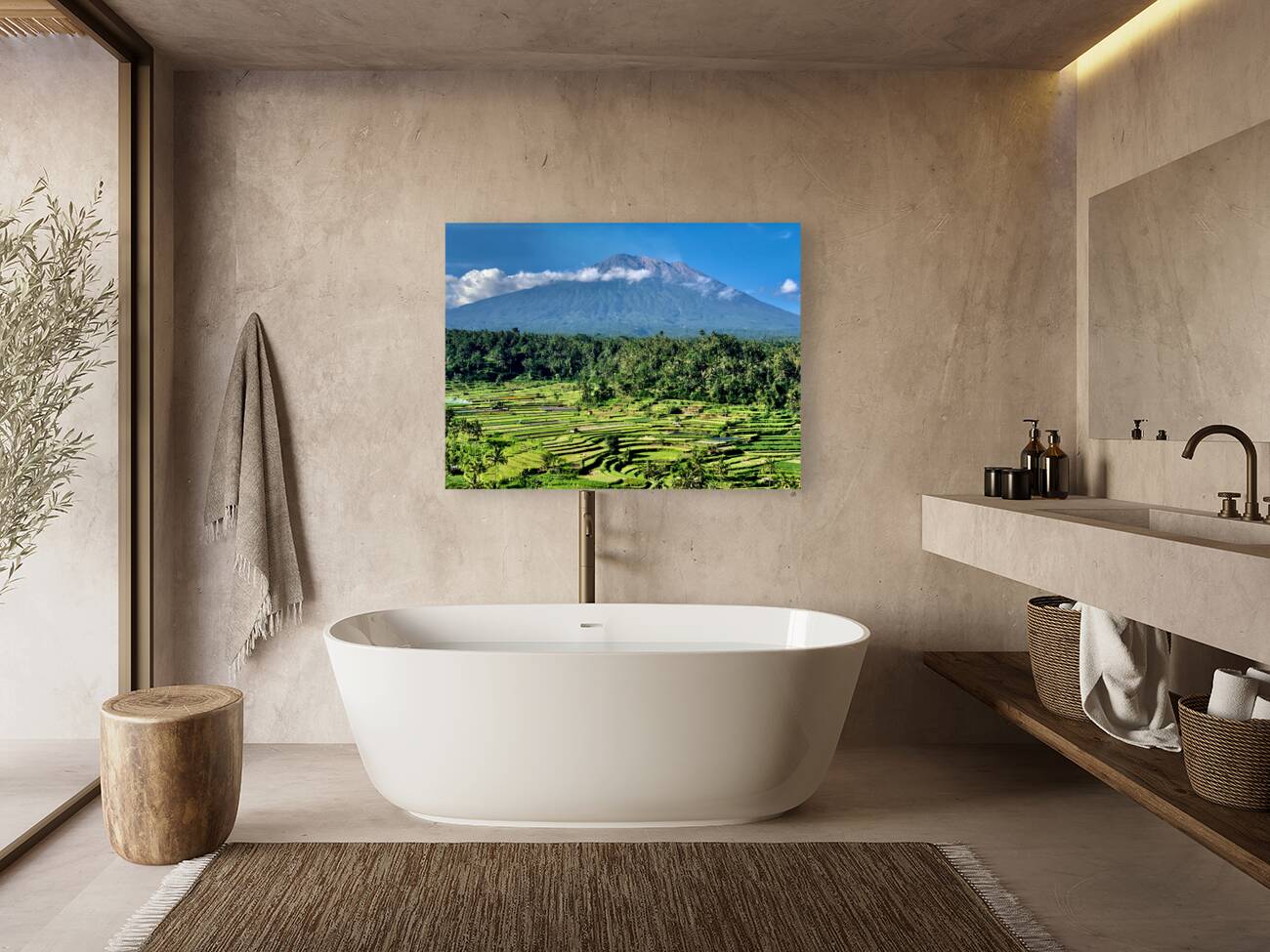 Mount Agung with Rice Fields Bali Reproduction