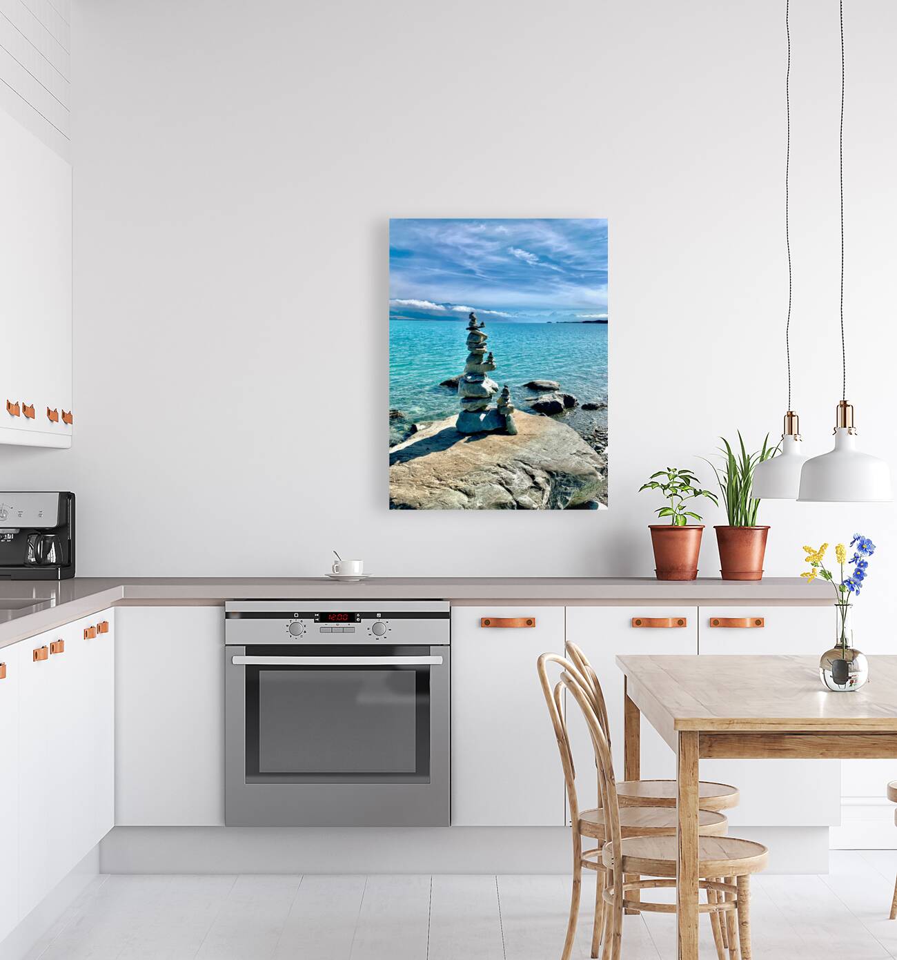 Rock Balancing in Front of the Lake Reproduction