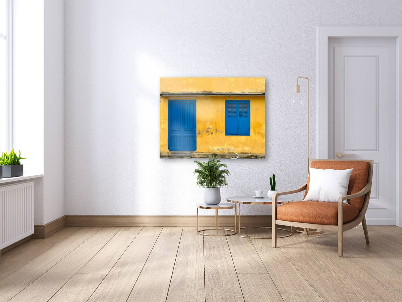 The Yellow House with Blue Windows and Door Reproduction