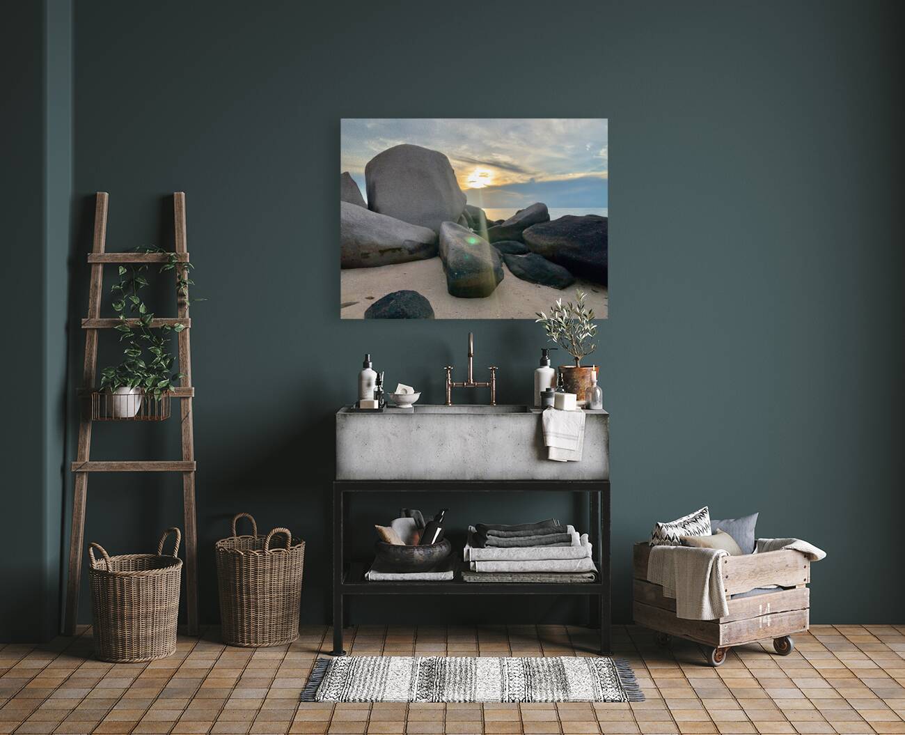 Sunset Over the Rocks Reproduction